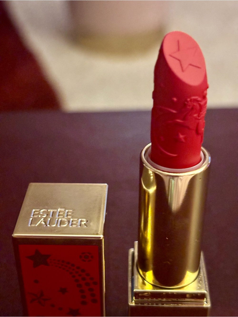 Estee Lauder Bright Red Lipstick with Star Detail